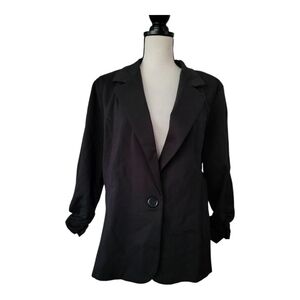 Noir Classic Black Women's Blazer Size 1x Plus New Single Button‎ Stretch